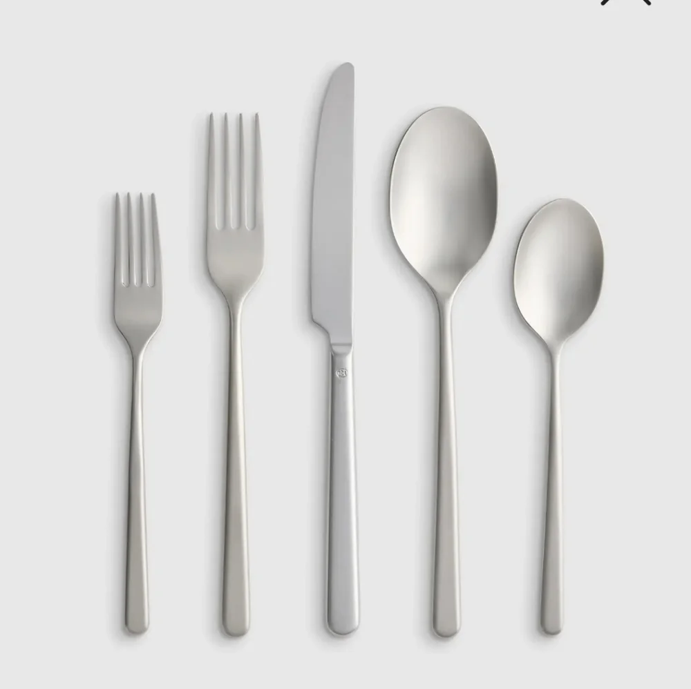 NEW! Quince- Sambonet Gia Minimalist 20 Piece Brushed Steel Flatware Set! (B6)